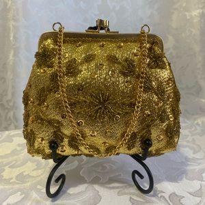 Vintage Golden Beaded Purse, Made in Hong Kong